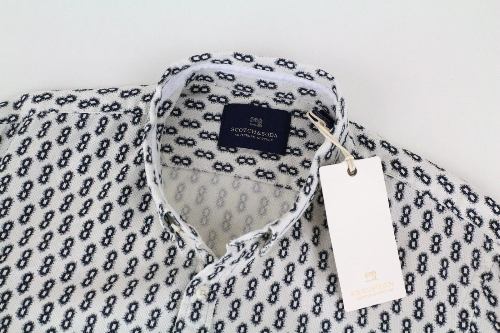 SCOTCH &amp; SODA vyriški marškinėliai M dydžio, mėlyni, su raštu, medvilniniai, su sagomis žemyn, su paveikslėliu