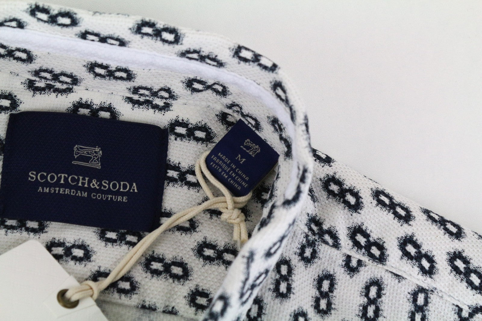 SCOTCH &amp; SODA vyriški marškinėliai M dydžio, mėlyni, su raštu, medvilniniai, su sagomis žemyn, su paveikslėliu