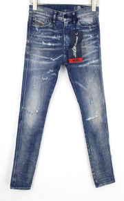 DIESEL D-Reeft-T 0870Q vyriškos džinsinės kelnės W26 mėlynos Jogg itin plonos kirpimo kelnės su dirbtiniu kirpimu 