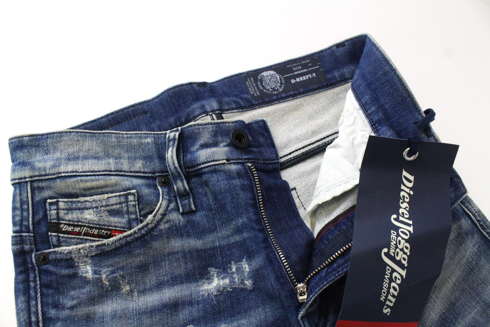 DIESEL D-Reeft-T 0870Q vyriškos džinsinės kelnės W26 mėlynos Jogg itin plonos kirpimo kelnės su dirbtiniu kirpimu 