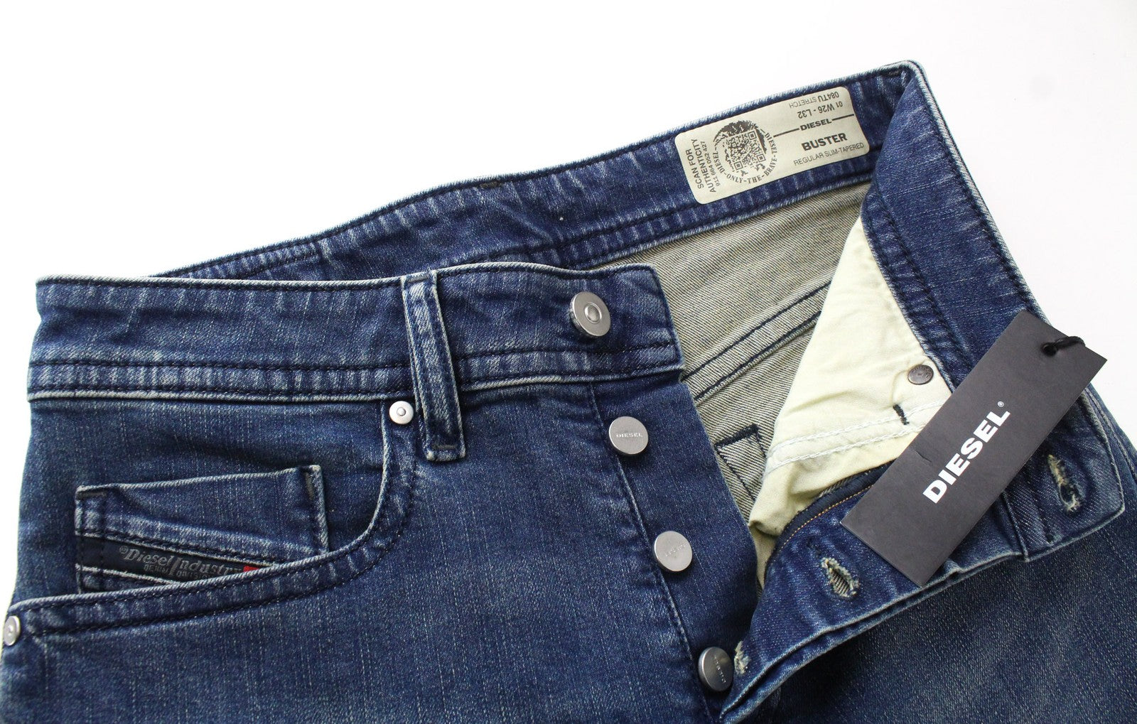 DIESEL Buster 084UT vyriškos džinsinės kelnės W26/L32 mėlynos, plonos, elastingos, siaurėjančios 