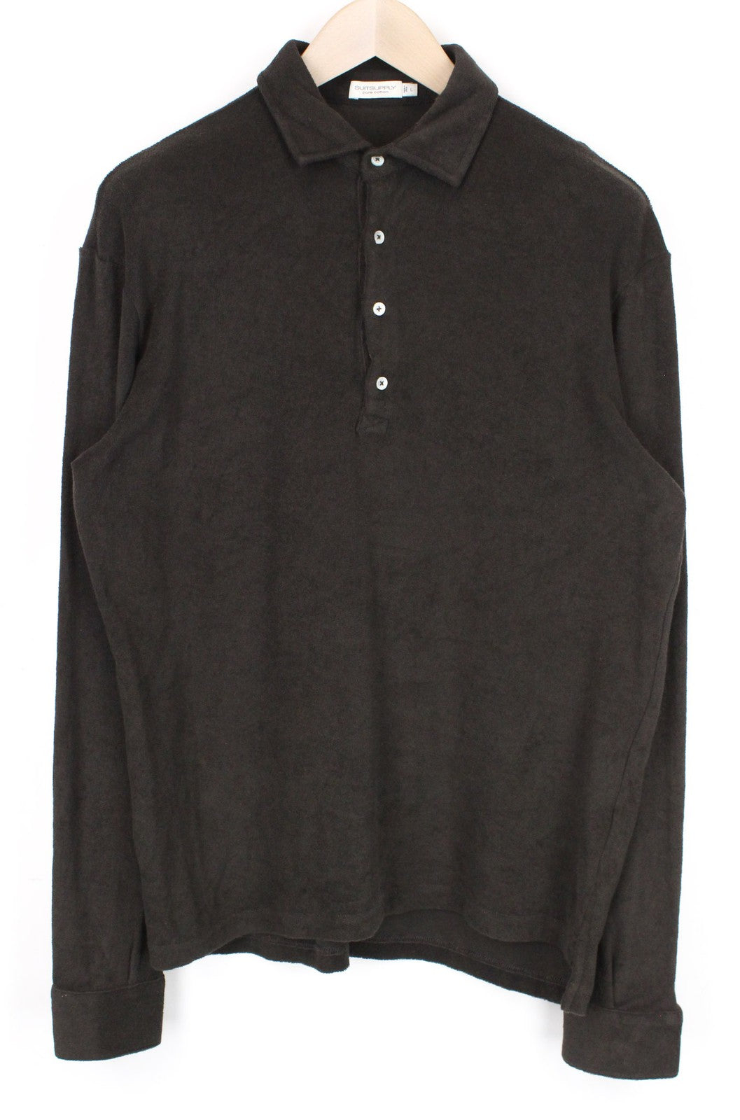 SUITSUPPLY vyriški išskleidžiami marškiniai L dydžio tamsiai rudi medvilniniai kilpiniai ploni marškiniai 