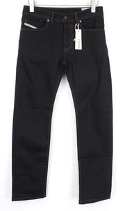 DIESEL Waykee 0886Z Men's Denim Pants W29/L32 Black Straight Elastic Button Fly