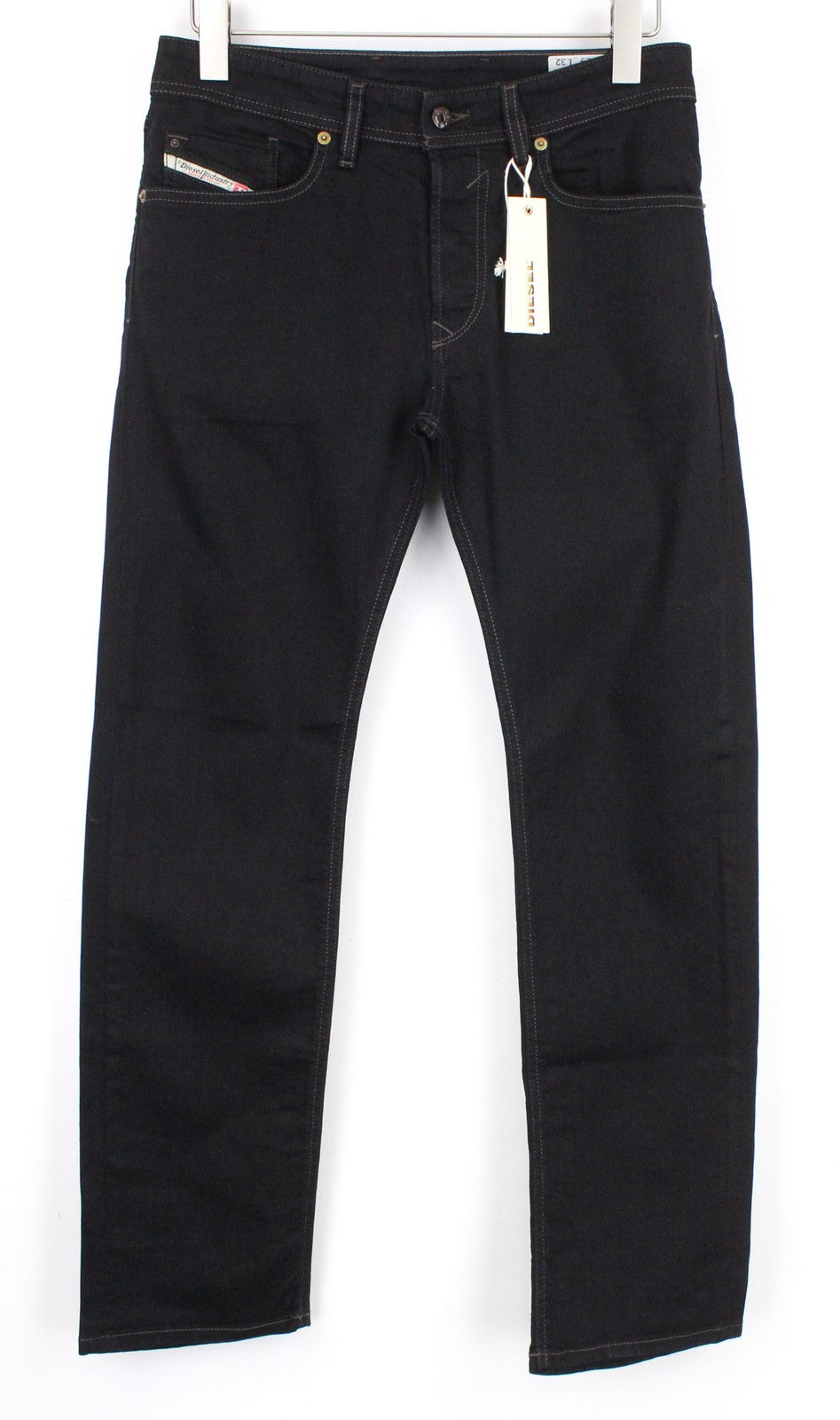 DIESEL Waykee 0886Z Men's Denim Pants W29/L32 Black Straight Elastic Button Fly