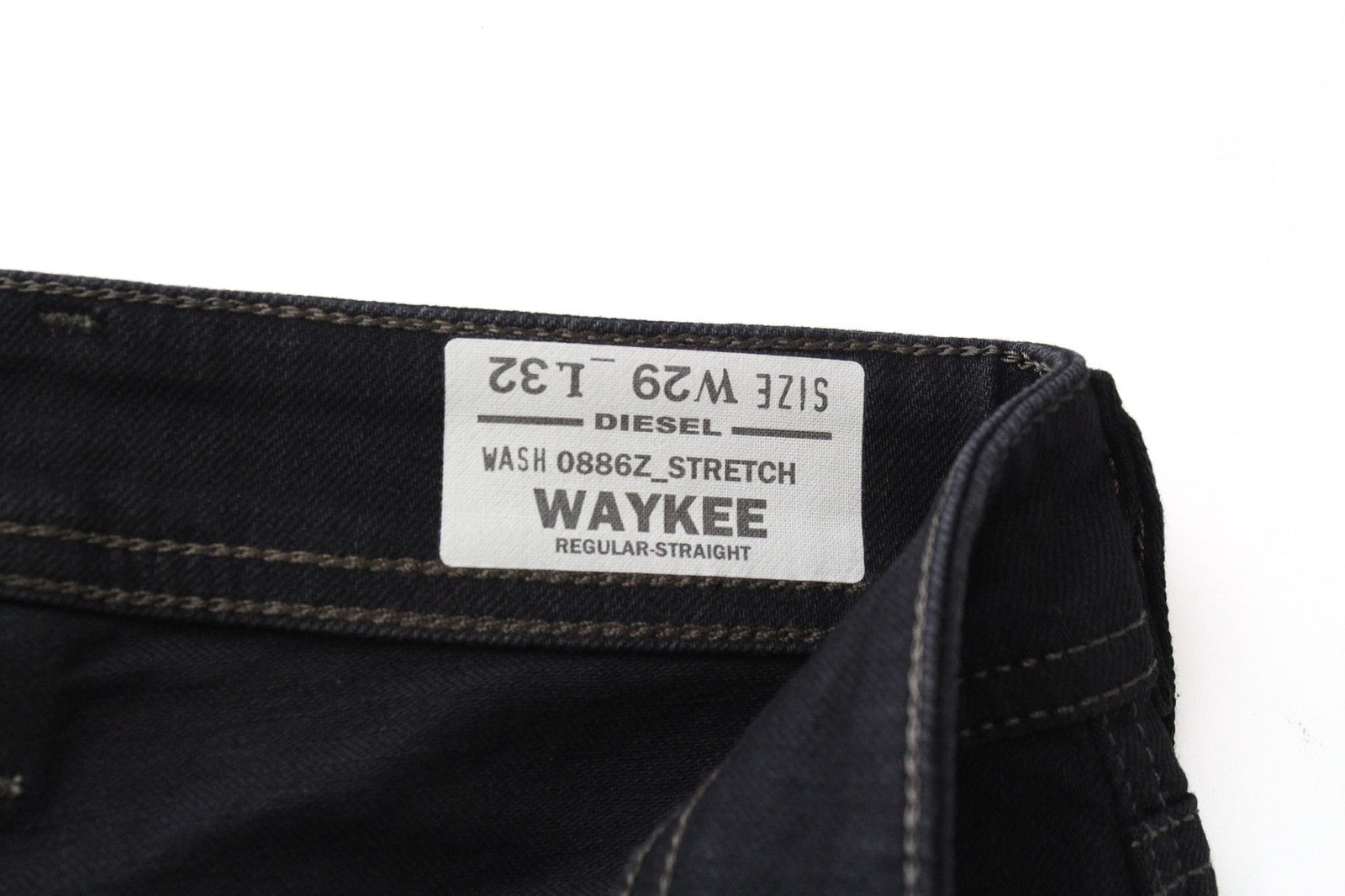 DIESEL Waykee 0886Z Men's Denim Pants W29/L32 Black Straight Elastic Button Fly