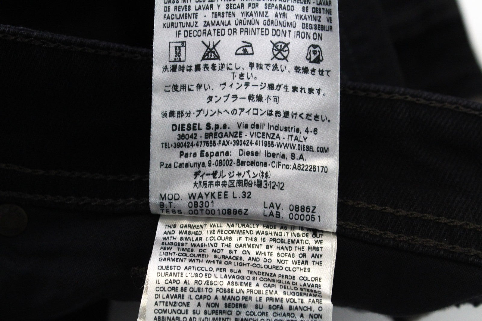 DIESEL Waykee 0886Z Men's Denim Pants W29/L32 Black Straight Elastic Button Fly