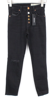 DIESEL Babhila-B 084ZN Women's Denim Pants W23/L30 Black Slim Elastic Distressed