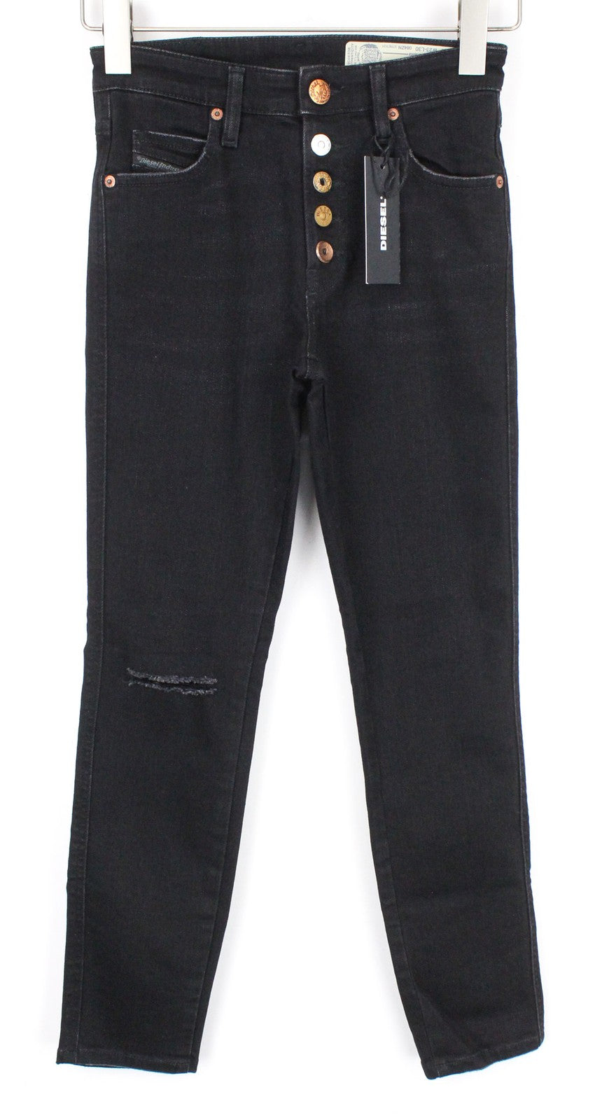 DIESEL Babhila-B 084ZN Women's Denim Pants W23/L30 Black Slim Elastic Distressed