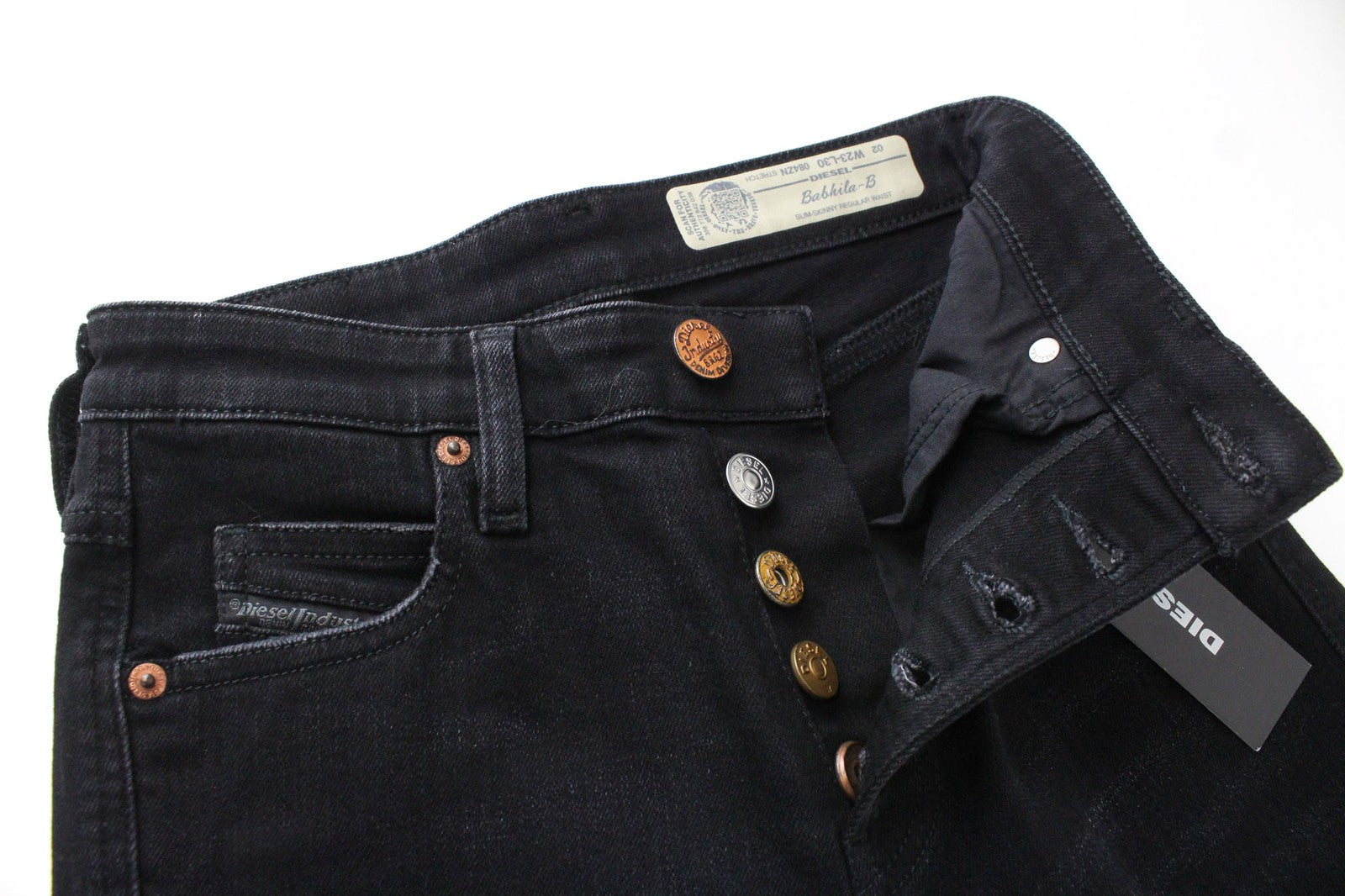 DIESEL Babhila-B 084ZN Women's Denim Pants W23/L30 Black Slim Elastic Distressed