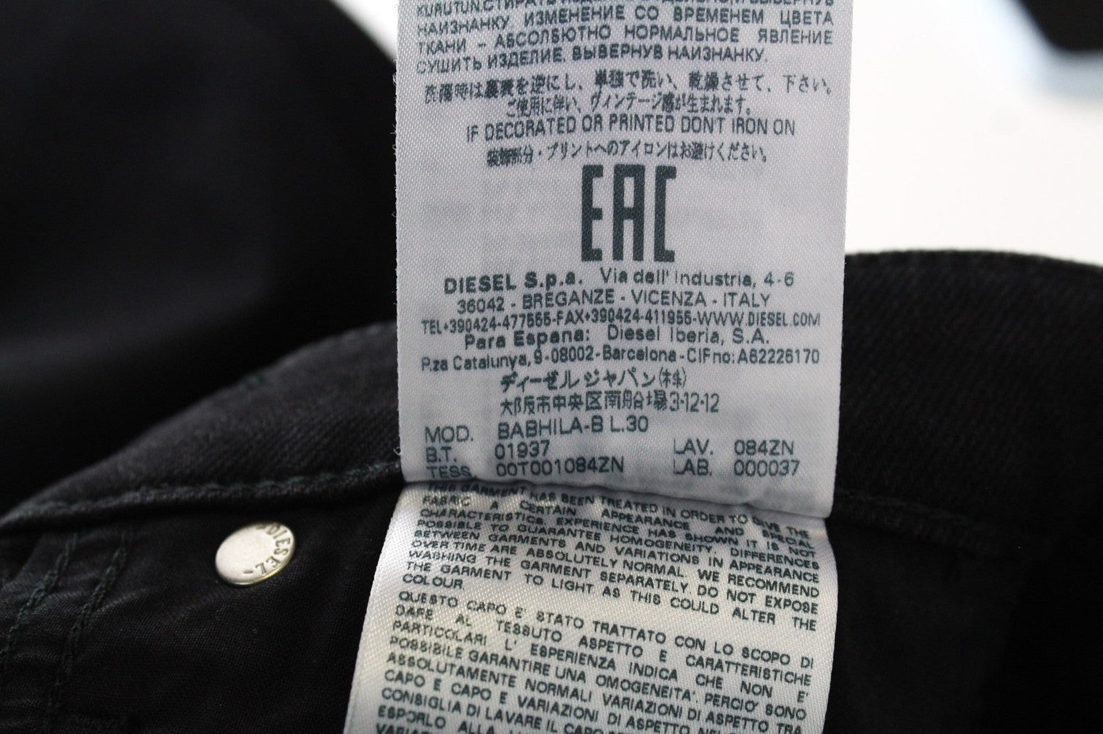 DIESEL Babhila-B 084ZN Women's Denim Pants W23/L30 Black Slim Elastic Distressed