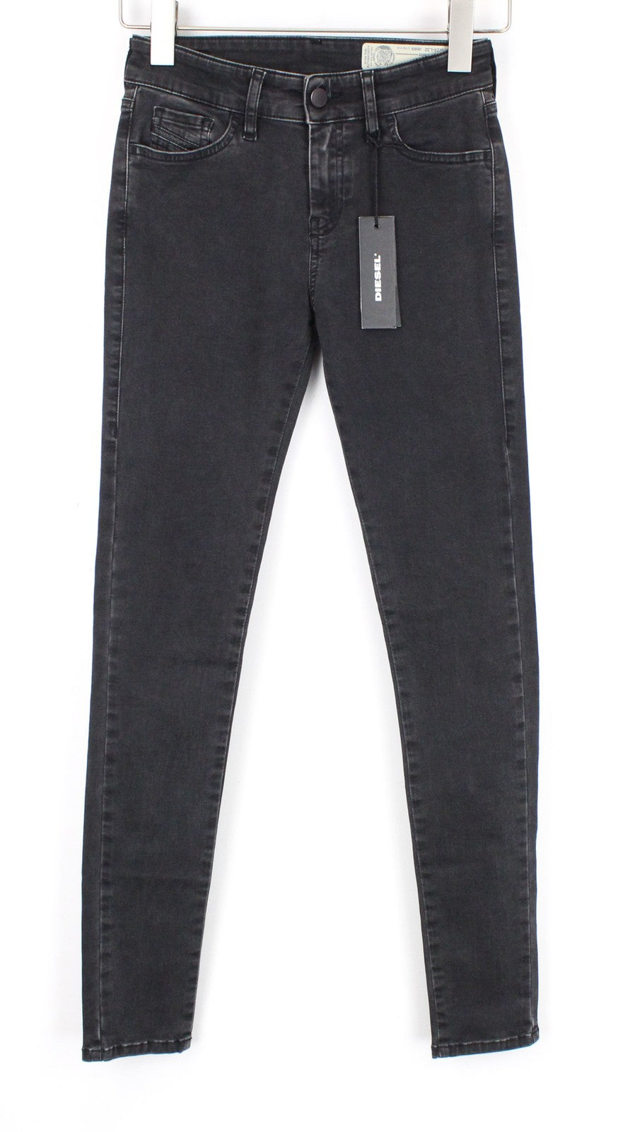 DIESEL Slandy 0680I Women's Denim Pants W24/L32 Grey Slim Elastic Zip Fly