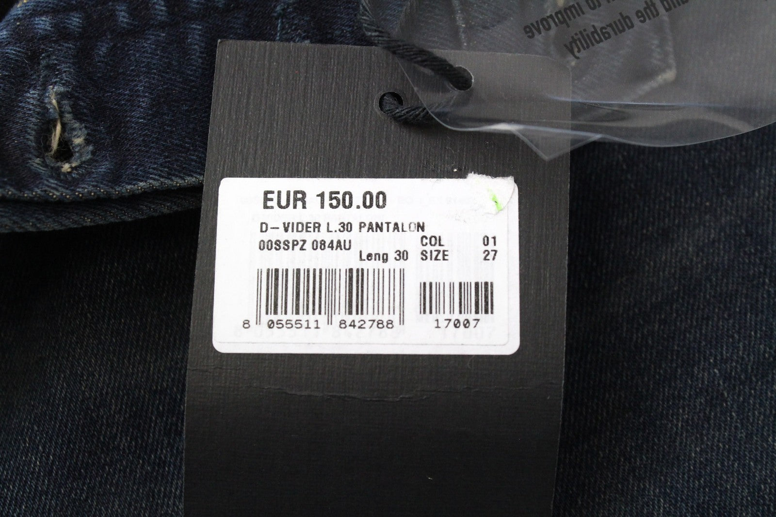 DIESEL D-Vider 084AU vyriškos džinsinės kelnės W27/L30 tamsiai mėlynos elastinės su sagomis 