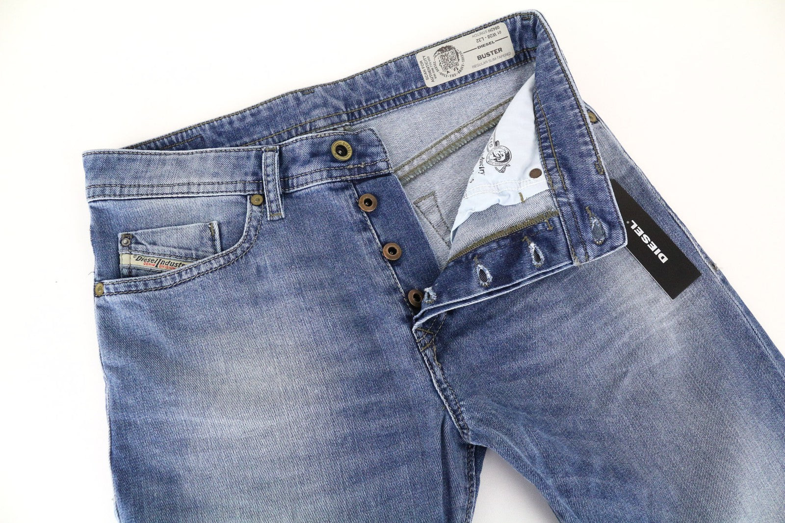 DIESEL Buster 0842H vyriški siaurėjantys tamprūs džinsai mėlyni W28 L32 Slim Fit 