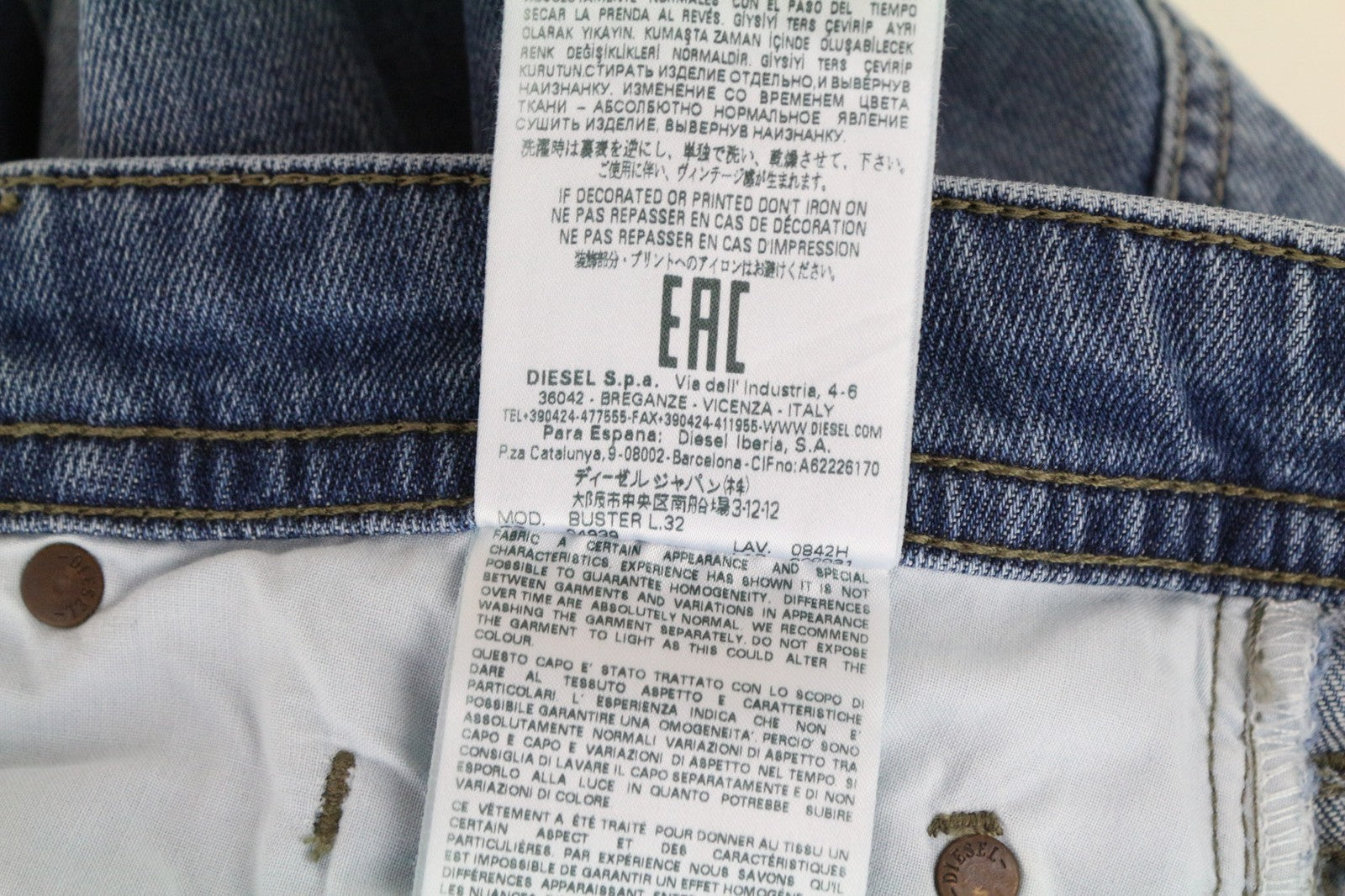 DIESEL Buster 0842H vyriški siaurėjantys tamprūs džinsai mėlyni W28 L32 Slim Fit 