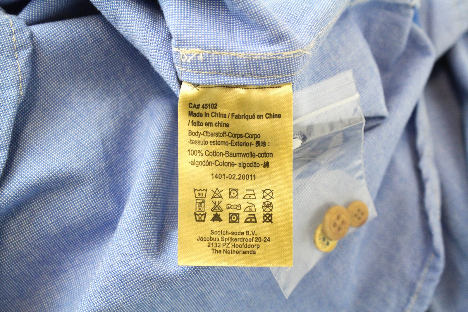 SCOTCH &amp; SODA Ams Couture vyriški mėlyni marškinėliai M su skalbtos medvilnės dėmėtu raštu