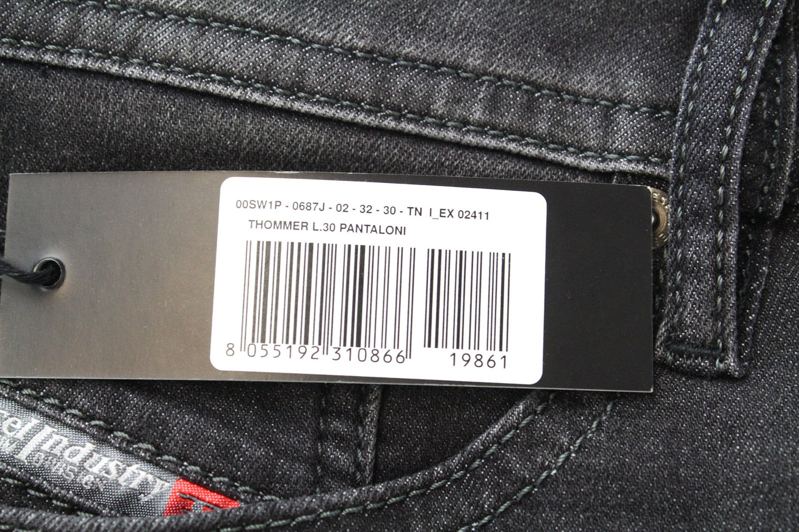 DIESEL Thommer 0687J vyriški ploni aptempti džinsai W32 L30 tamprūs tamsiai pilki 