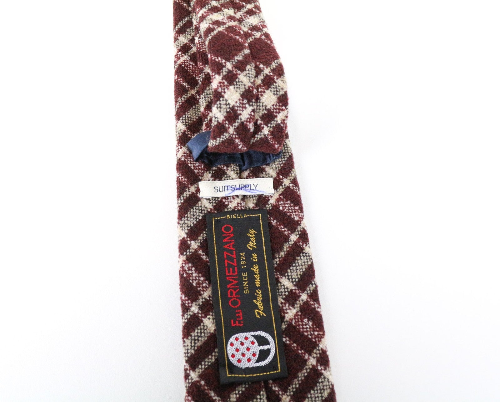 SUITSUPPLY vyriškas violetinis languotas vilnos mišinio kaklaraištis ~150 x 8 cm smailiais galais 