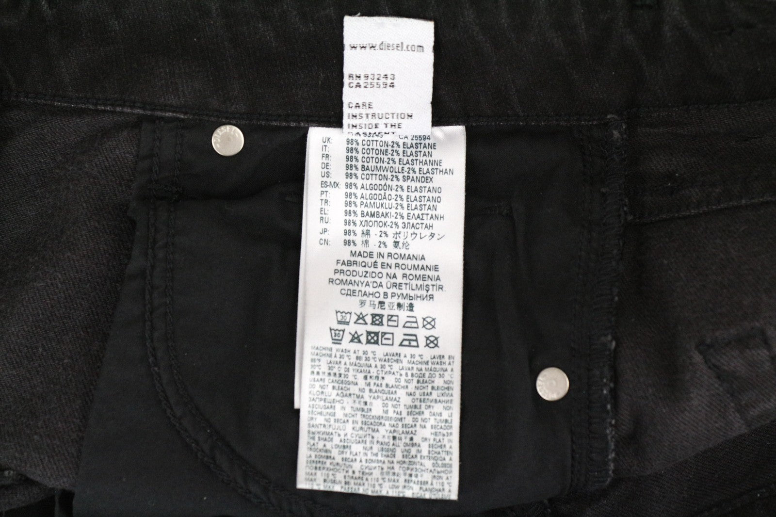 DIESEL Aryel 069JD Women's Black Straight Jeans W24 L30 Buttoned Stretch