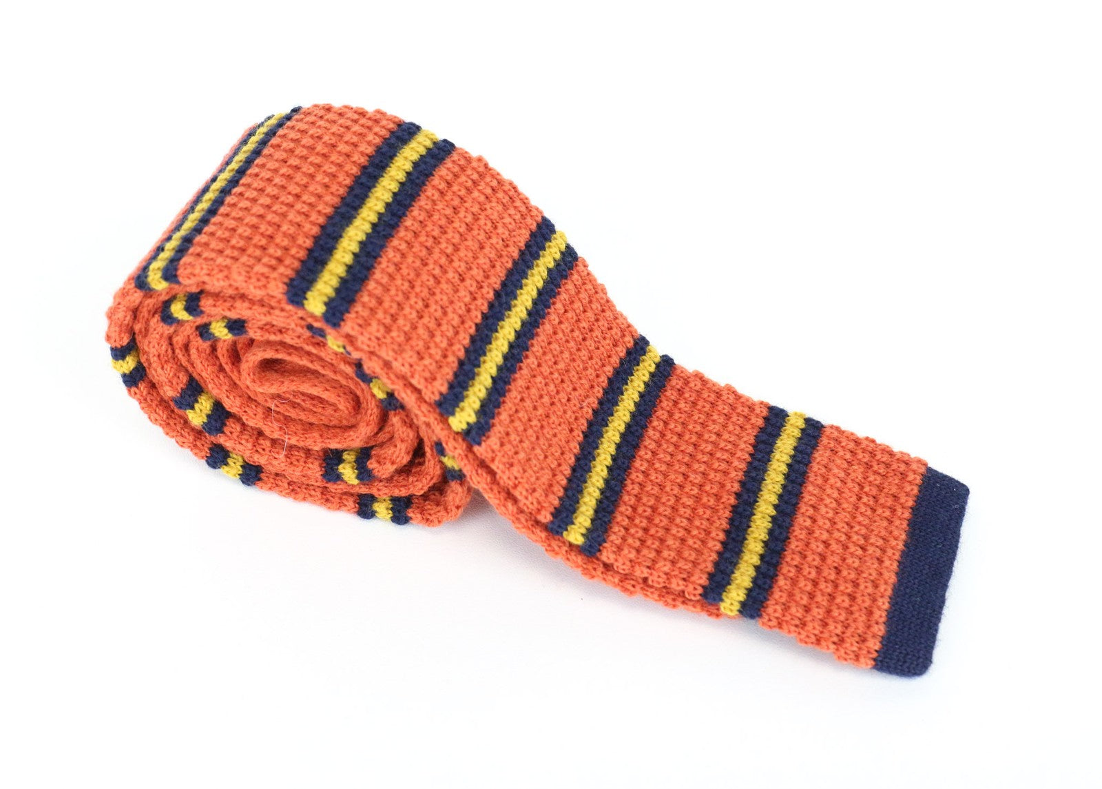 SUITSUPPLY vyriškas oranžinis vilnonis kaklaraištis ~70 x 6 cm dryžuotas kvadratiniais galais 