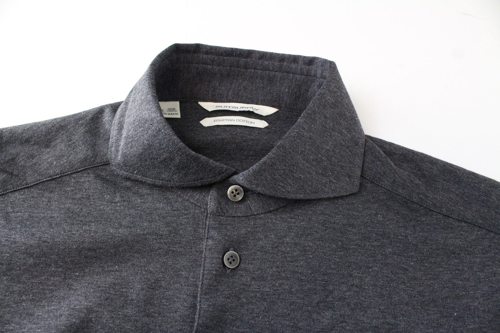 SUITSUPPLY vyriški polo marškinėliai 37/38 pilki, ploni, grynos medvilnės, ilgomis rankovėmis 