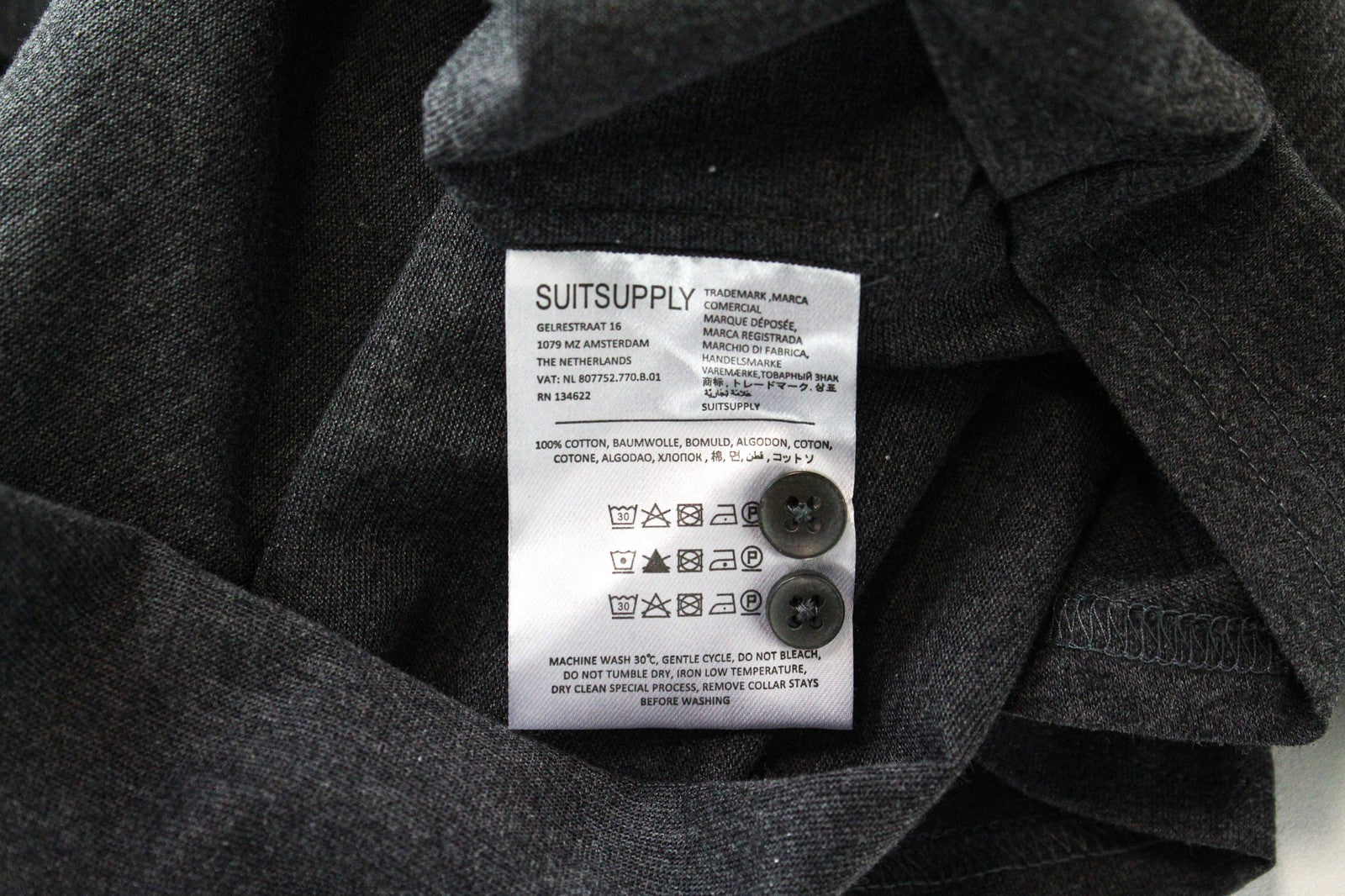 SUITSUPPLY vyriški polo marškinėliai 37/38 pilki, ploni, grynos medvilnės, ilgomis rankovėmis 