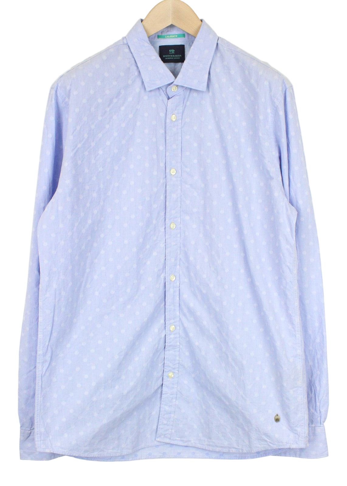 SCOTCH &amp; SODA Ams Couture vyriški mėlyni marškinėliai, 2XL dydžio, medvilniniai taškeliai, ploni 