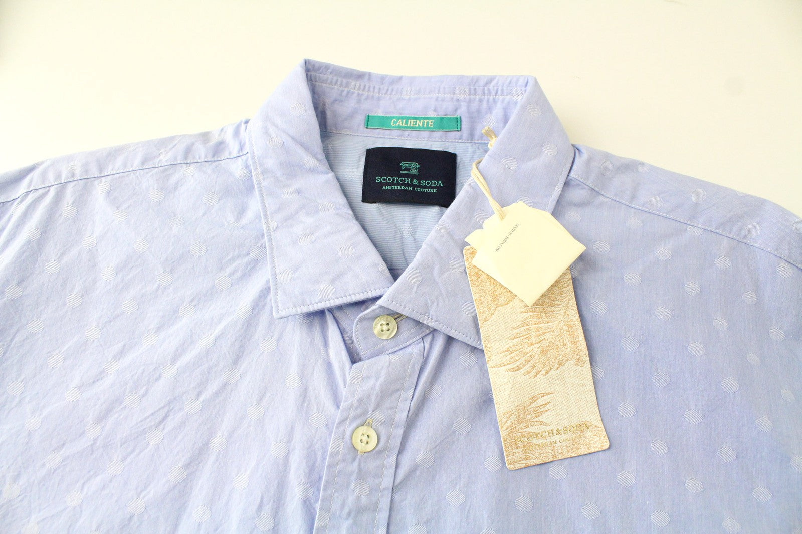 SCOTCH &amp; SODA Ams Couture vyriški mėlyni marškinėliai, 2XL dydžio, medvilniniai taškeliai, ploni 