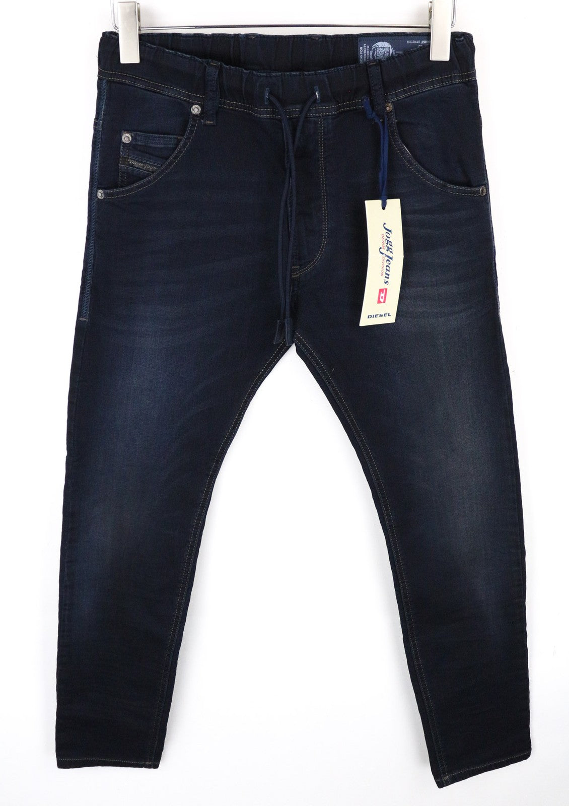 DIESEL Krooley-NE 0686F vyriški sportiniai džinsai joggingui W26 mėlyni ploni morkų rašto 