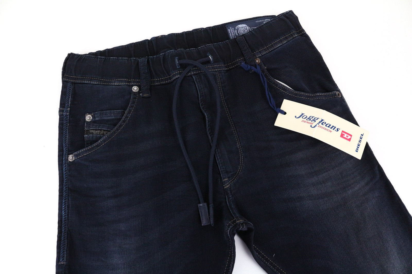 DIESEL Krooley-NE 0686F vyriški sportiniai džinsai joggingui W26 mėlyni ploni morkų rašto 