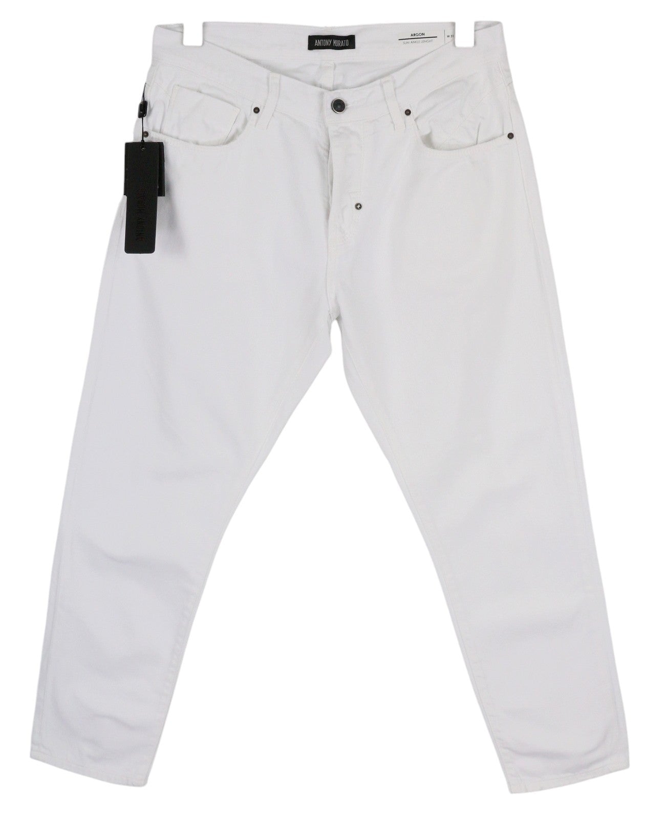 ANTONY MORATO Argon Men Jeans W30 White Slim Ankle Length Button-Fly Logo Denim