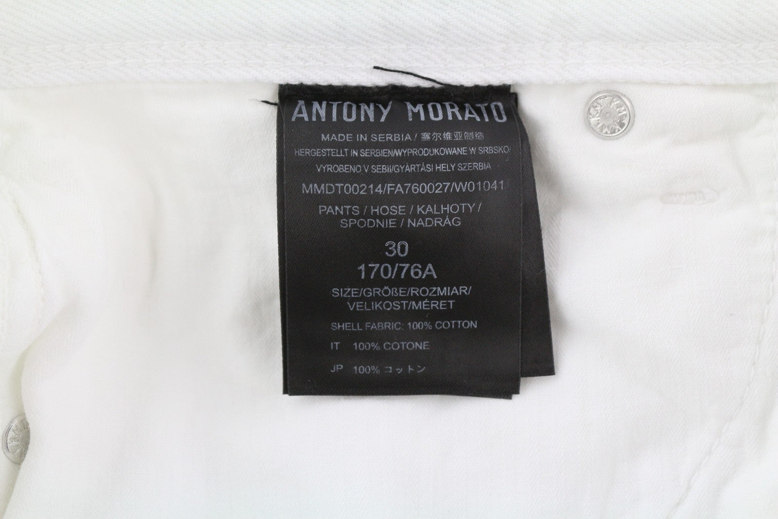 ANTONY MORATO Argon Men Jeans W30 White Slim Ankle Length Button-Fly Logo Denim