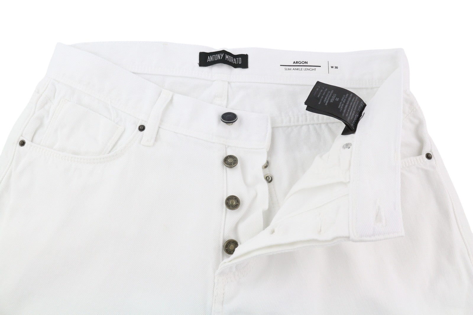 ANTONY MORATO Argon Men Jeans W30 White Slim Ankle Length Button-Fly Logo Denim
