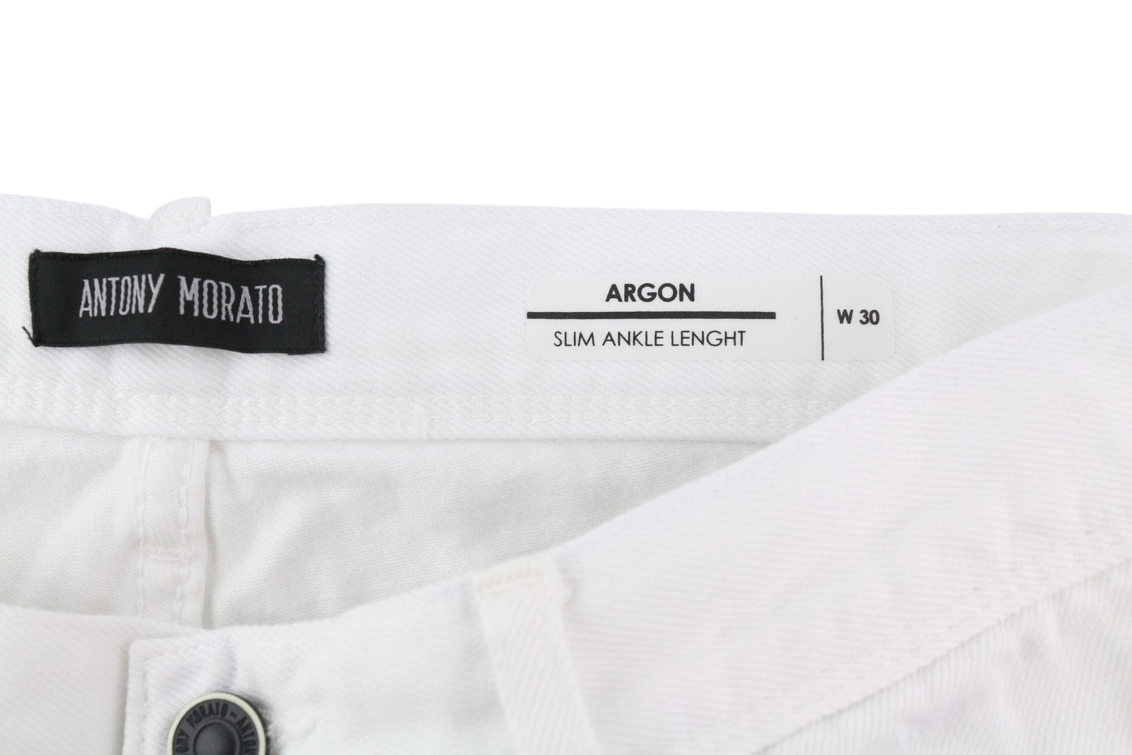 ANTONY MORATO Argon Men Jeans W30 White Slim Ankle Length Button-Fly Logo Denim