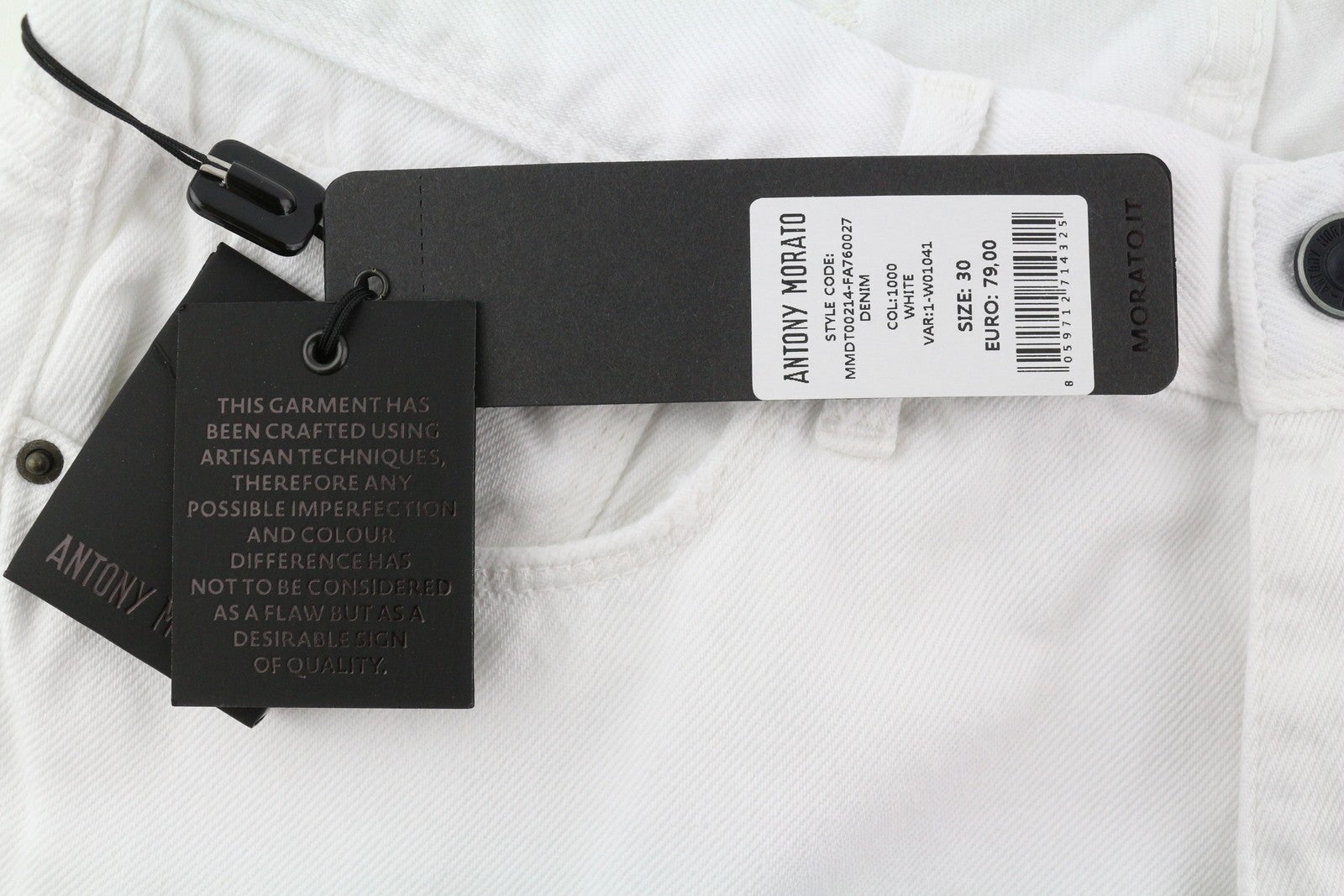 ANTONY MORATO Argon Men Jeans W30 White Slim Ankle Length Button-Fly Logo Denim