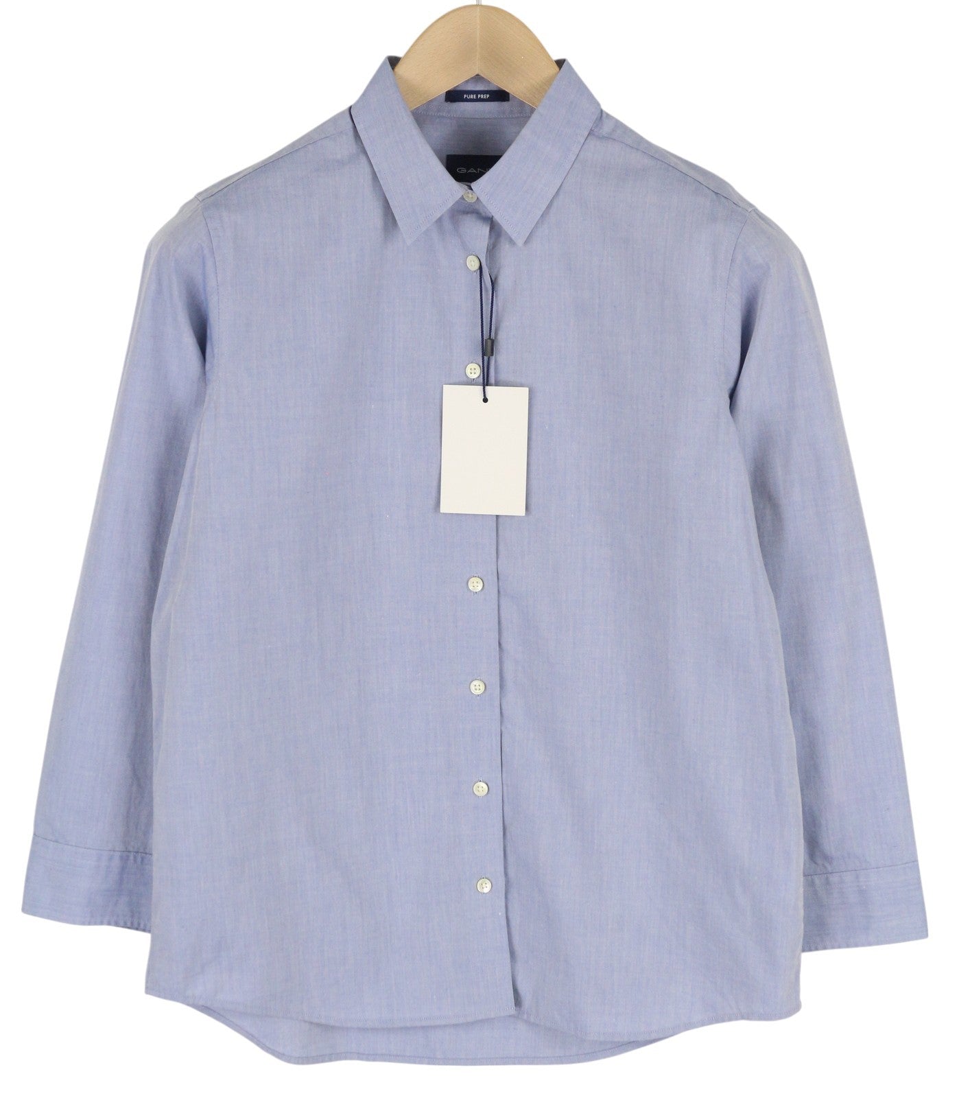 GANT PP Bell moteriški marškinėliai, EU36, mėlyni, platėjančia apykakle, sagomis užsegami, laisvalaikio stiliaus, ilgomis rankovėmis. 