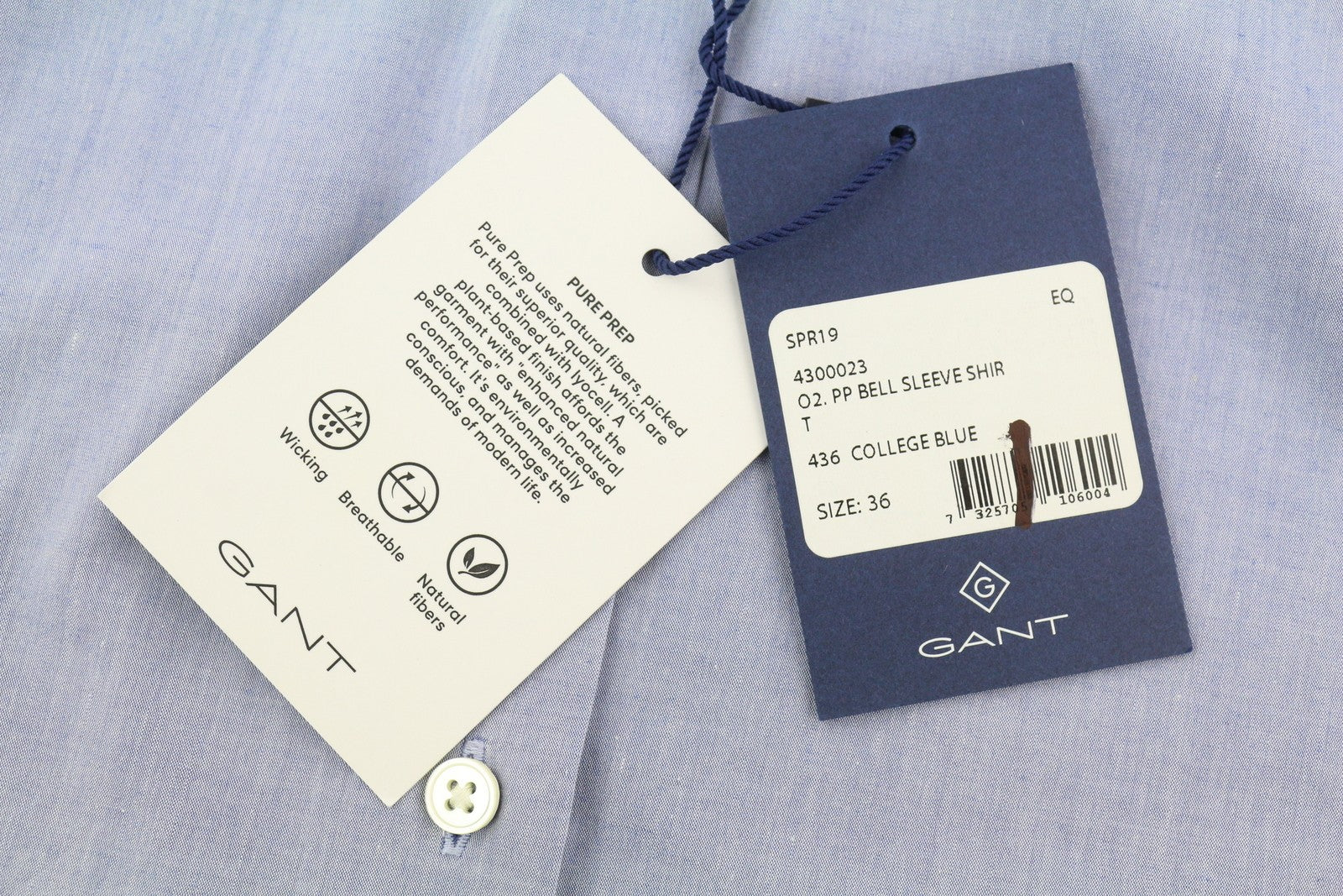 GANT PP Bell moteriški marškinėliai, EU36, mėlyni, platėjančia apykakle, sagomis užsegami, laisvalaikio stiliaus, ilgomis rankovėmis. 