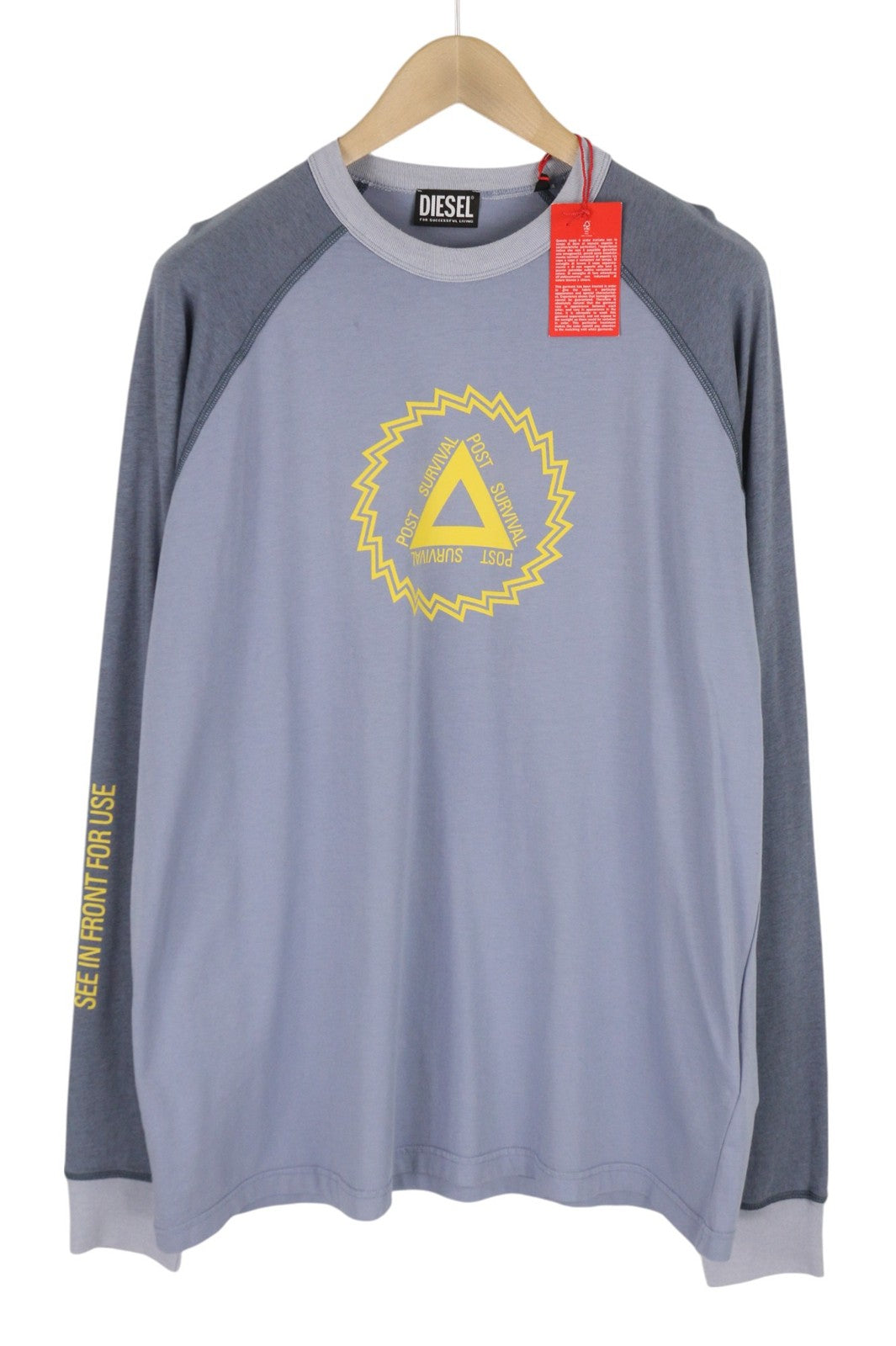 DIESEL T-Juslan-LS vyriški marškinėliai, 2XL, mėlyni, ilgomis rankovėmis, apvalios iškirptės, tamprūs trikotažiniai marškinėliai 