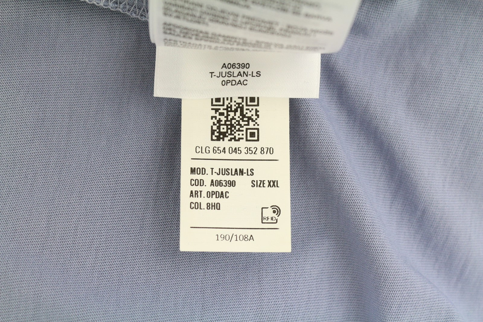 DIESEL T-Juslan-LS vyriški marškinėliai, 2XL, mėlyni, ilgomis rankovėmis, apvalios iškirptės, tamprūs trikotažiniai marškinėliai 