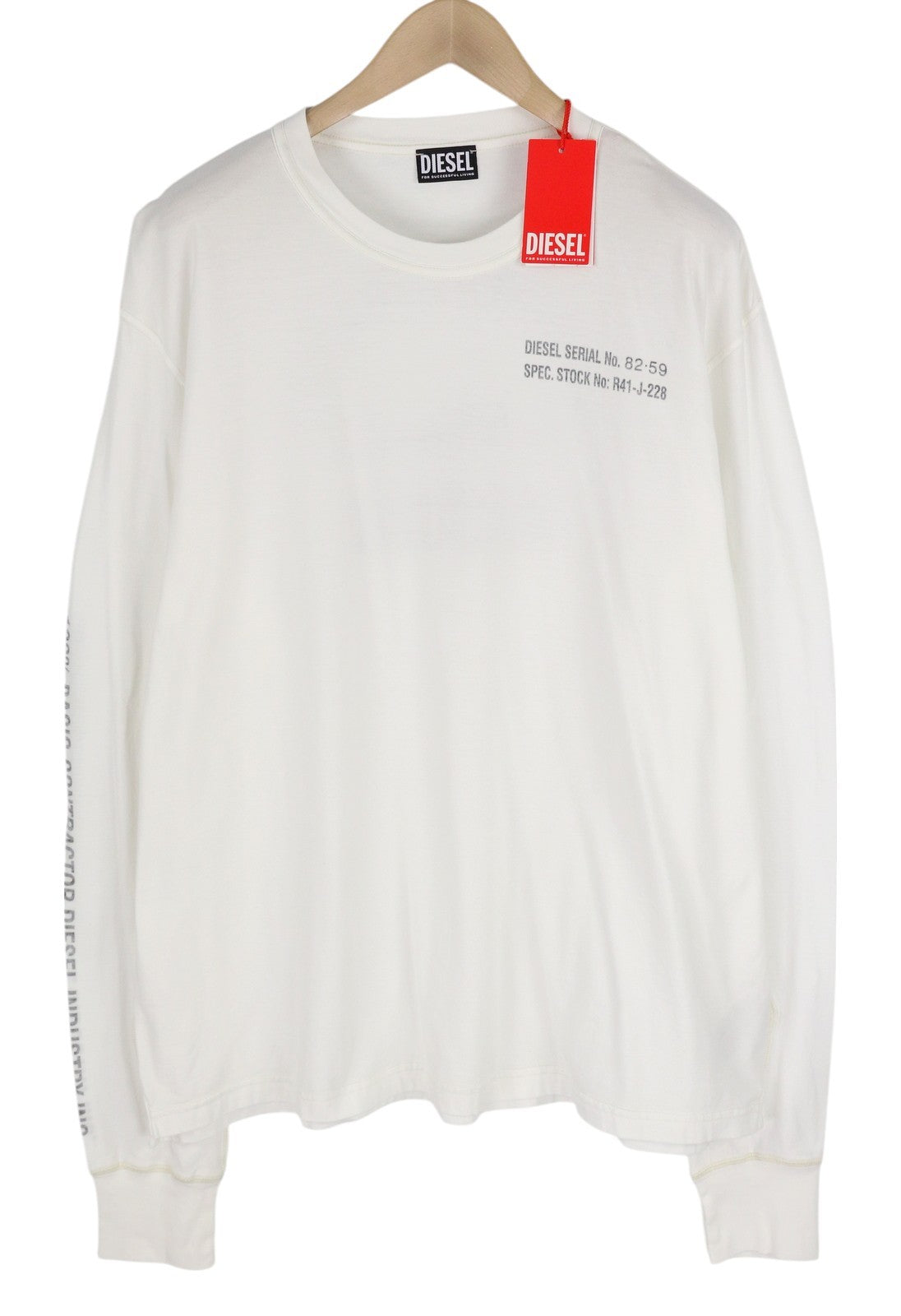 DIESEL T-Jubind-LS-Slits vyriški marškinėliai su ilgomis rankovėmis, apvalia kaklo iškirpte, balti 