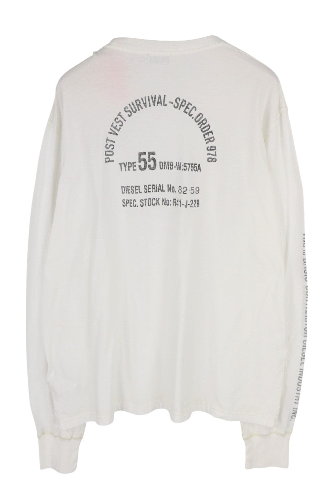DIESEL T-Jubind-LS-Slits vyriški marškinėliai su ilgomis rankovėmis, apvalia kaklo iškirpte, balti 