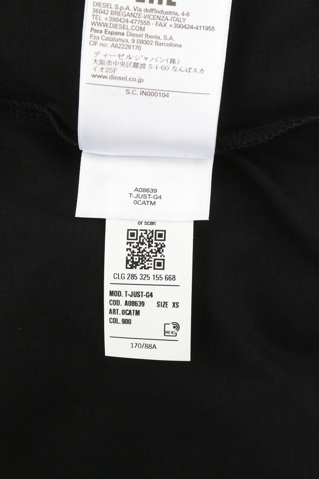 DIESEL T-Just-G4 vyriški marškinėliai XS, juodi, trumpomis rankovėmis, apvalia kaklo iškirpte, tamprūs trikotažiniai marškinėliai 