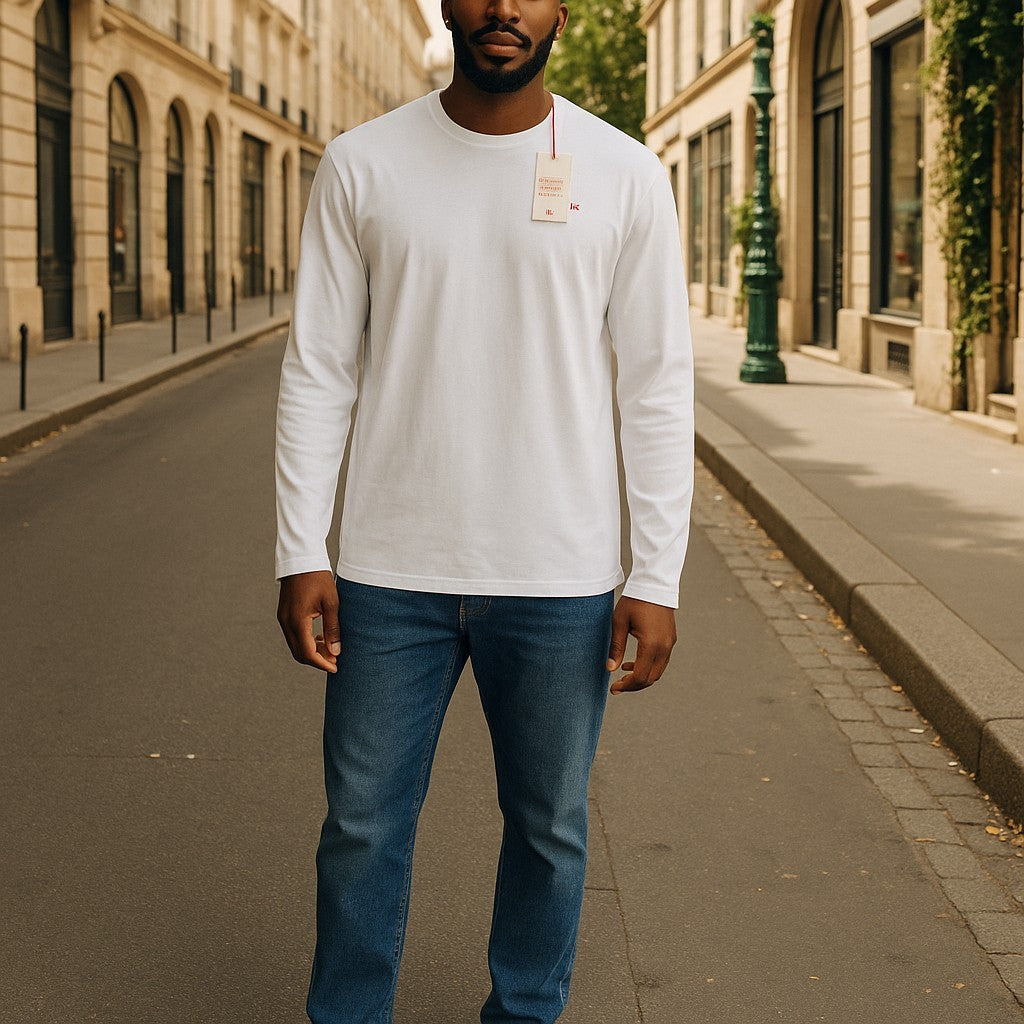 DIESEL T-Diegor-Ls-Microdiv vyriški marškinėliai su baltomis ilgomis rankovėmis, apvalia kaklo iškirpte, trikotažiniai 