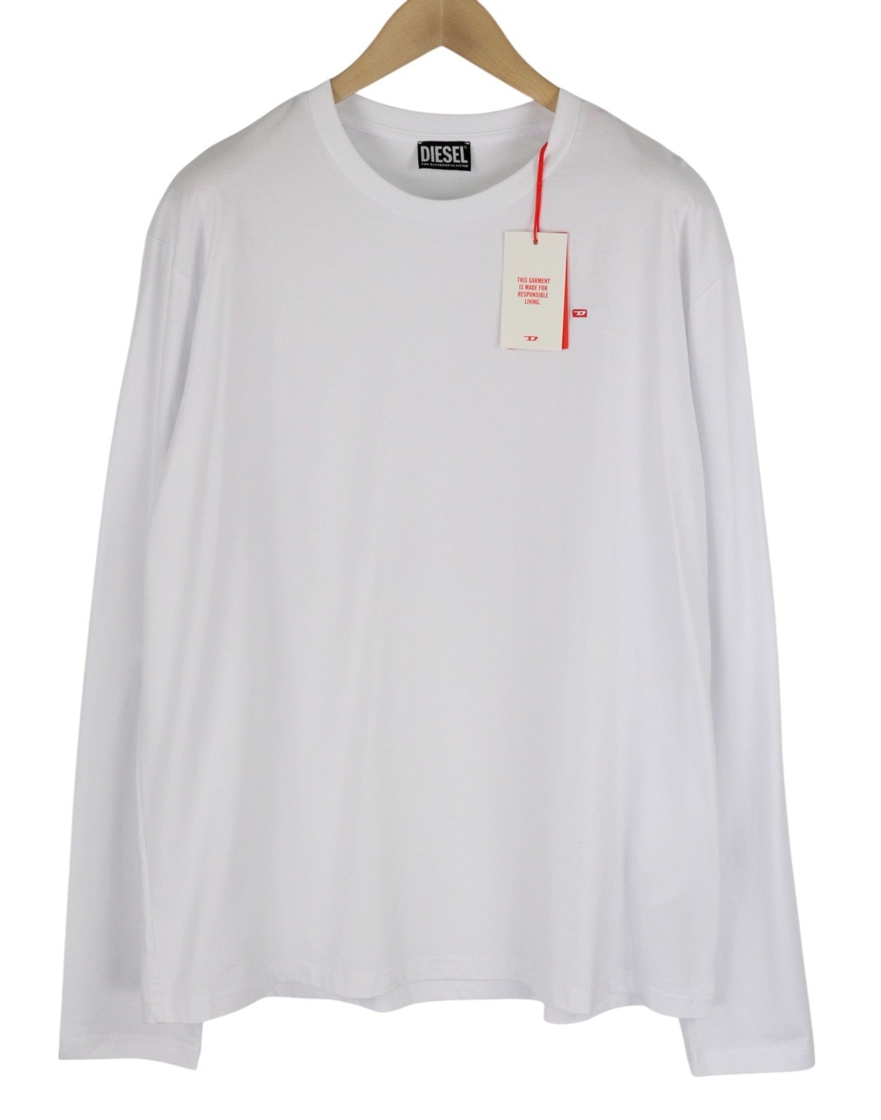 DIESEL T-Diegor-Ls-Microdiv vyriški marškinėliai su baltomis ilgomis rankovėmis, apvalia kaklo iškirpte, trikotažiniai 