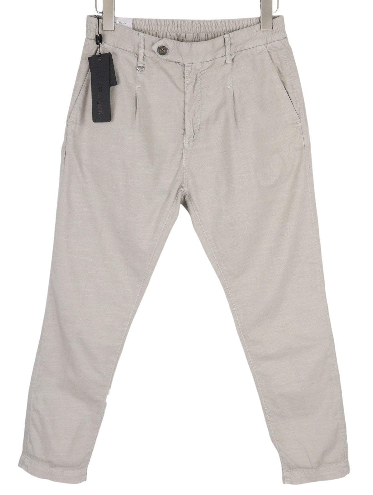 ANTONY MORATO Paul vyriškos kelnės W30 pilkos lino mišinio klostuotos siaurėjančios užtrauktuko formos 