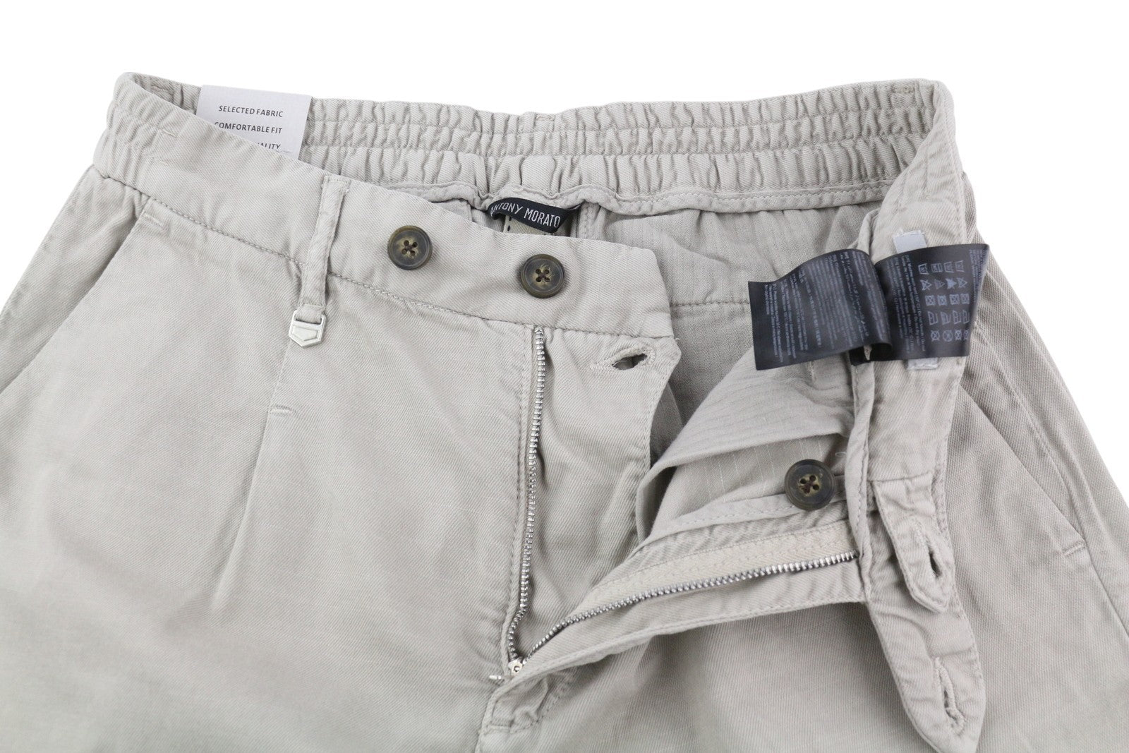 ANTONY MORATO Paul vyriškos kelnės W30 pilkos lino mišinio klostuotos siaurėjančios užtrauktuko formos 