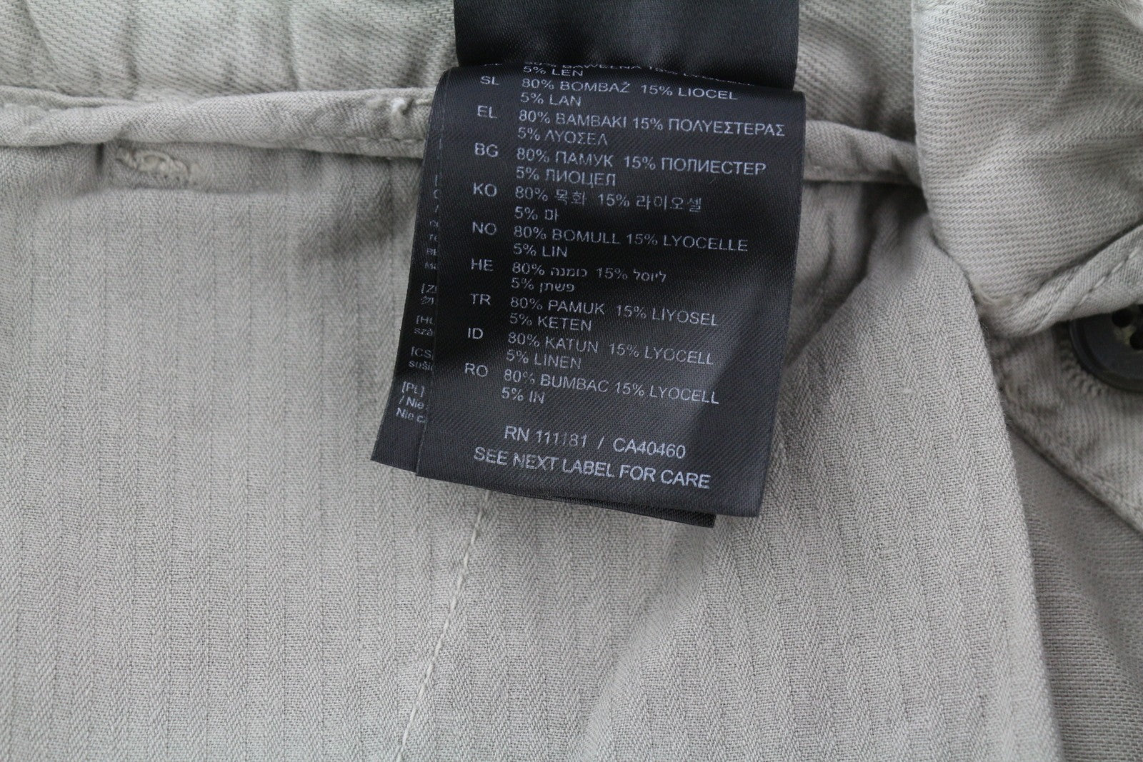 ANTONY MORATO Paul vyriškos kelnės W30 pilkos lino mišinio klostuotos siaurėjančios užtrauktuko formos 