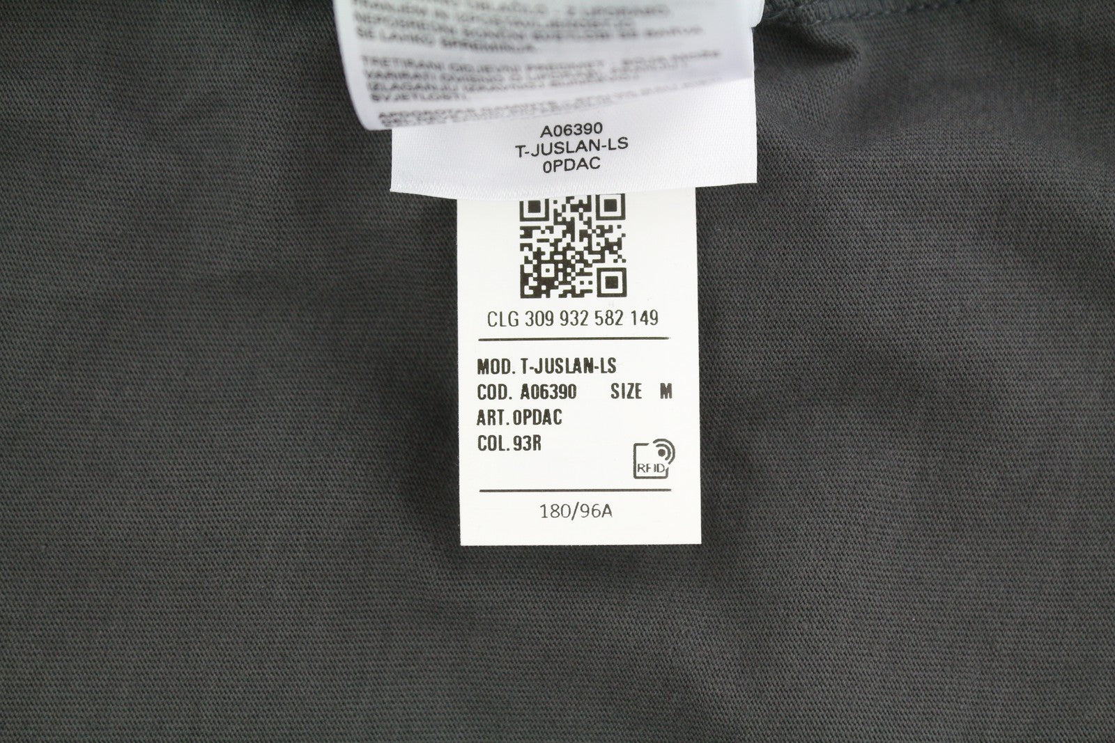 DIESEL T-Juslan-LS vyriški marškinėliai M pilki ilgomis rankovėmis apvalios apykaklės trikotažo tamprūs audinys 