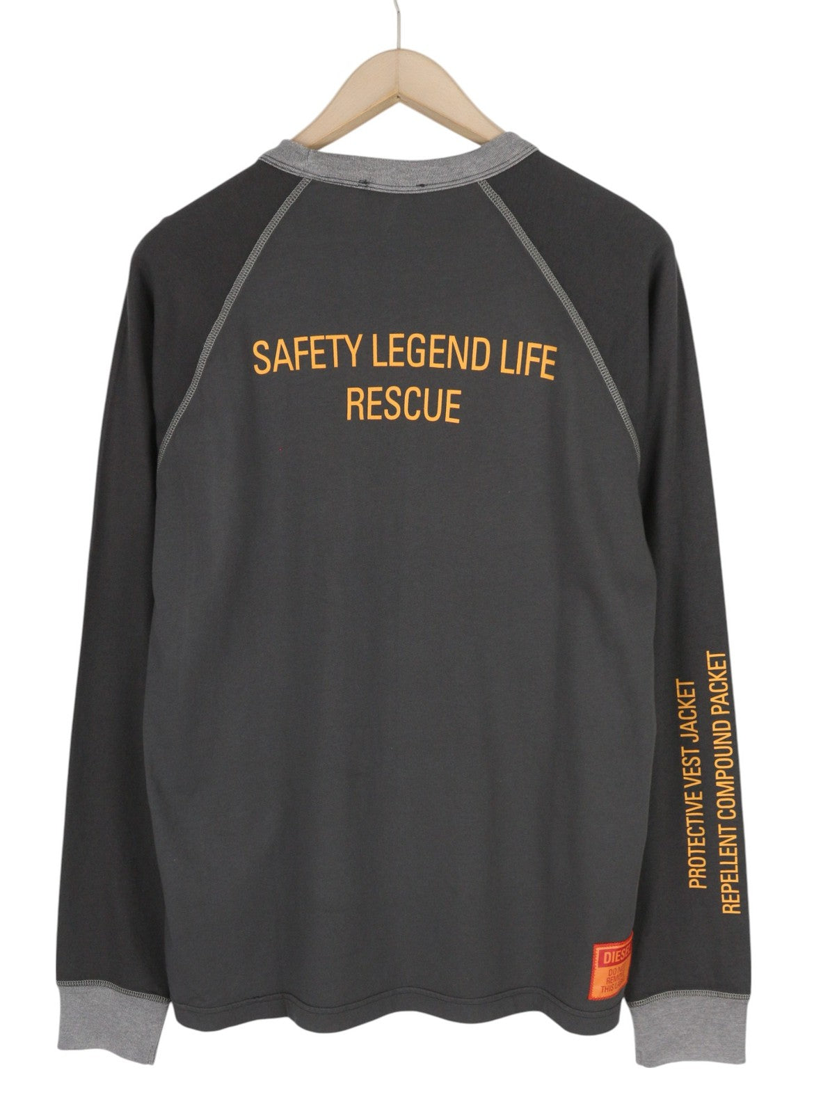 DIESEL T-Juslan-LS vyriški marškinėliai M pilki ilgomis rankovėmis apvalios apykaklės trikotažo tamprūs audinys 