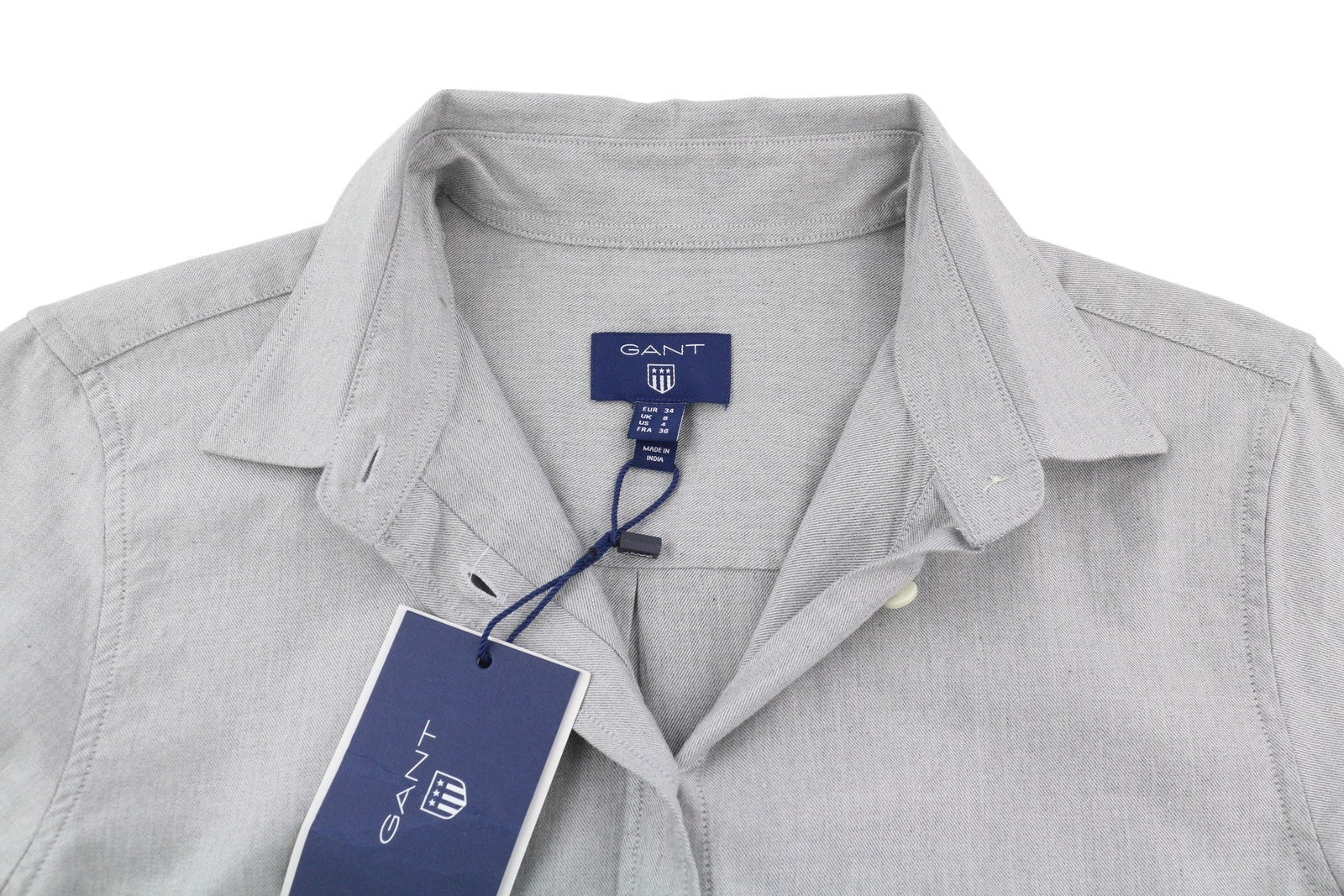 GANT TP Melange Flannel moteriški marškinėliai EU34 pilki sagomis užsegami praplatinta apykakle laisvalaikio stiliumi 