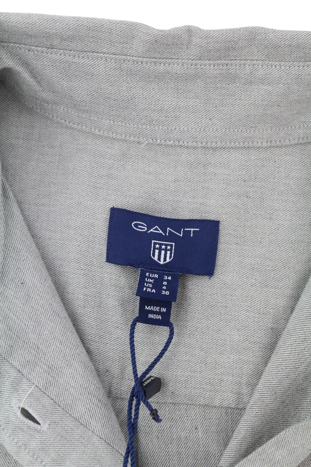 GANT TP Melange Flannel moteriški marškinėliai EU34 pilki sagomis užsegami praplatinta apykakle laisvalaikio stiliumi 